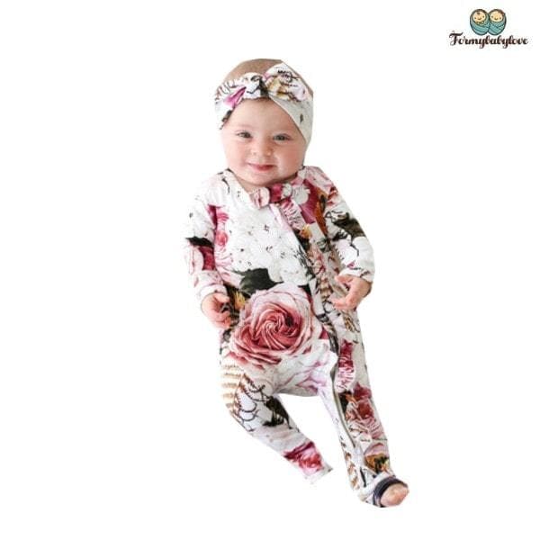 Pyjama bébé fille fleuri et son bandeau assorti - Formybabylove
