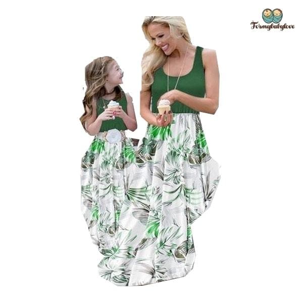 Robe mère fille assortie verte