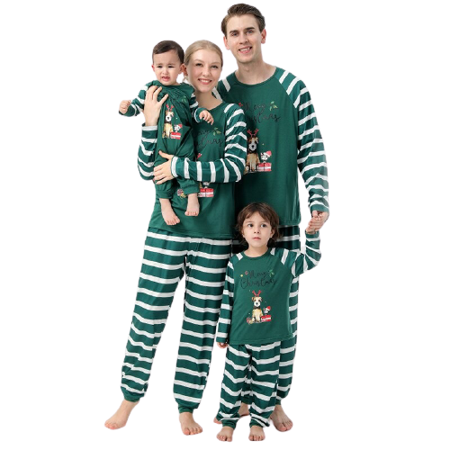 Pyjama famille blanc et vert