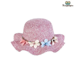 Chapeau de paille fille avec des fleurs rose