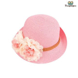 Chapeau de paille grosse fleur pour fille rose