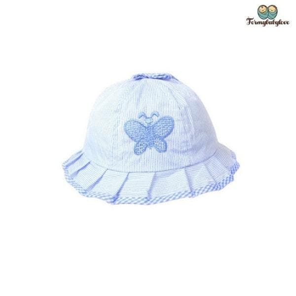 Chapeau de plage bébé fille avec un papillon bleu