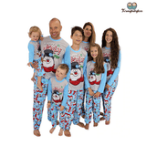 Pyjama noël famille bonhomme de neige bleu