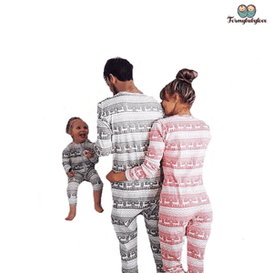 Pyjama noël famille gris et rose