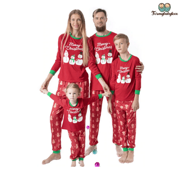 Pyjama noël famille rouge bonhomme de neige