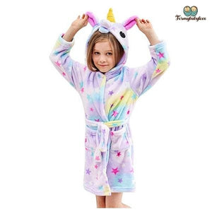 Robe de chambre enfant licorne multicolore, peignoir licorne